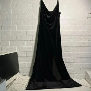 Black Formal Dress with Slit Size Large Faux Velvet Romantic Formal Date Night